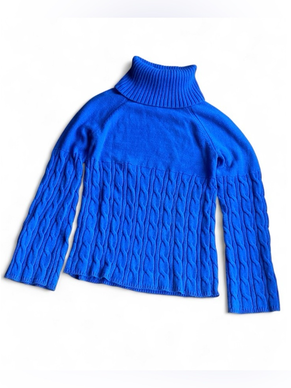 Jones New York Blue Cable Knit Turtleneck Bell Sleeve Sweater